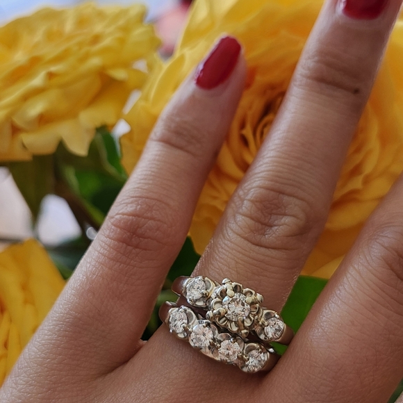 Vintage 14K Diamond Wedding Set - Picture 14 of 16